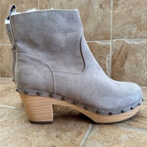 Never Worn! Suede 1” platform clog inspired booties with stud detail